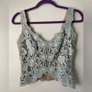 Cool lace vintage light blue custom handmade crop top